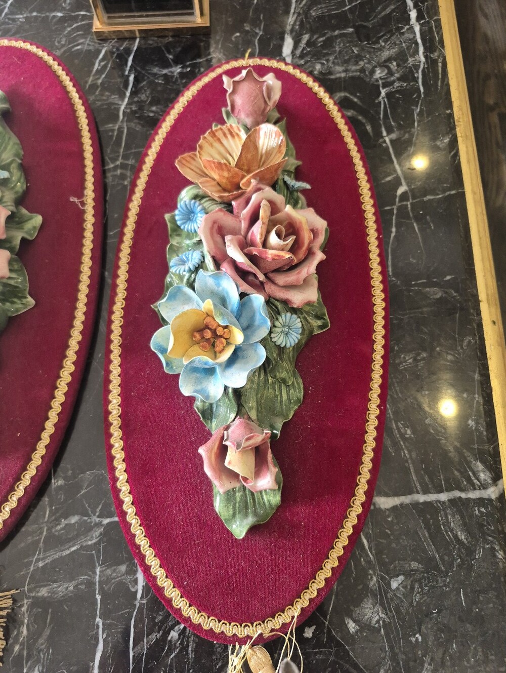 Handcrafted Floral Wall Plaque in Pink, Blue & Green by